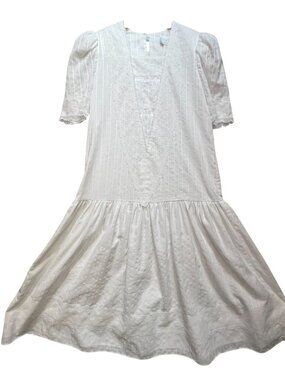 Gunne Sax by Jessica Juniors Midi Dress Puff Sleeve Lace Trim Size 5 White